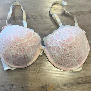 Betsey Johnson Blush Pink and White Lace Push-Up Bra